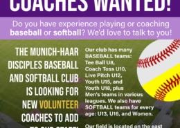 The Munich-Haar Disciples Baseball and Softball Club is looking for new volunteer coaches to add to our staff!