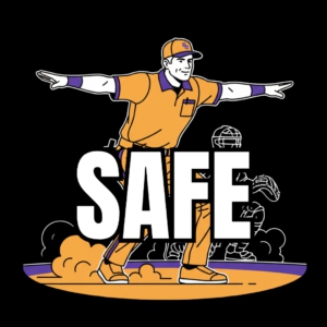 Beim „Safe“ streckt der Umpire beide Arme seitlich aus, fast wie ein Flugzeug, und schwingt sie deutlich nach außen. Dazu ruft er oft laut „Safe!“