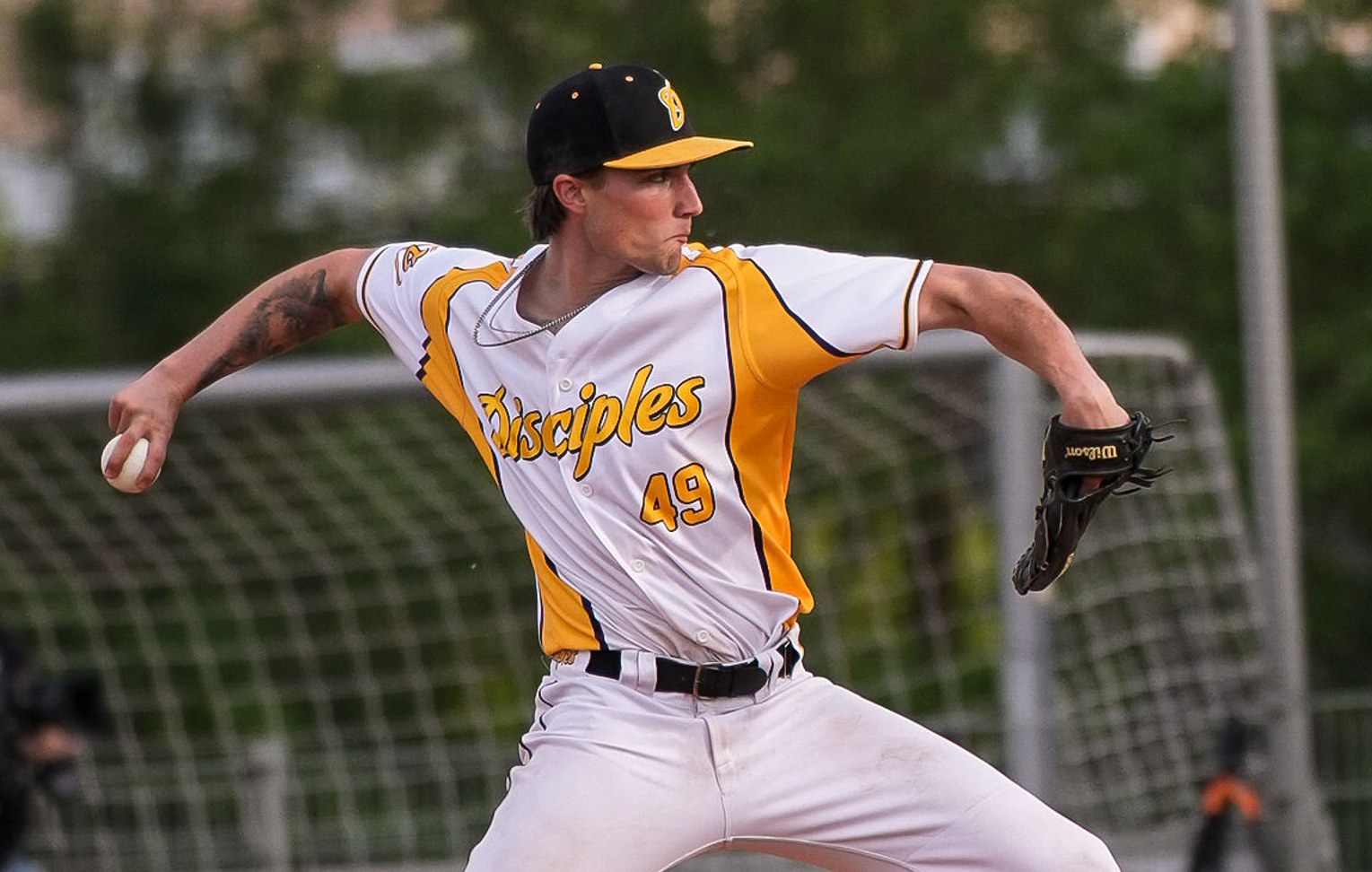 Daniel Wolf pitcht im letzten Inning gegen Regensburg.